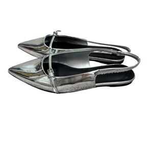 Marc Fisher 7.5 Metallic Silver Pointed Toe Mary Jane Slingback Ballet Flats